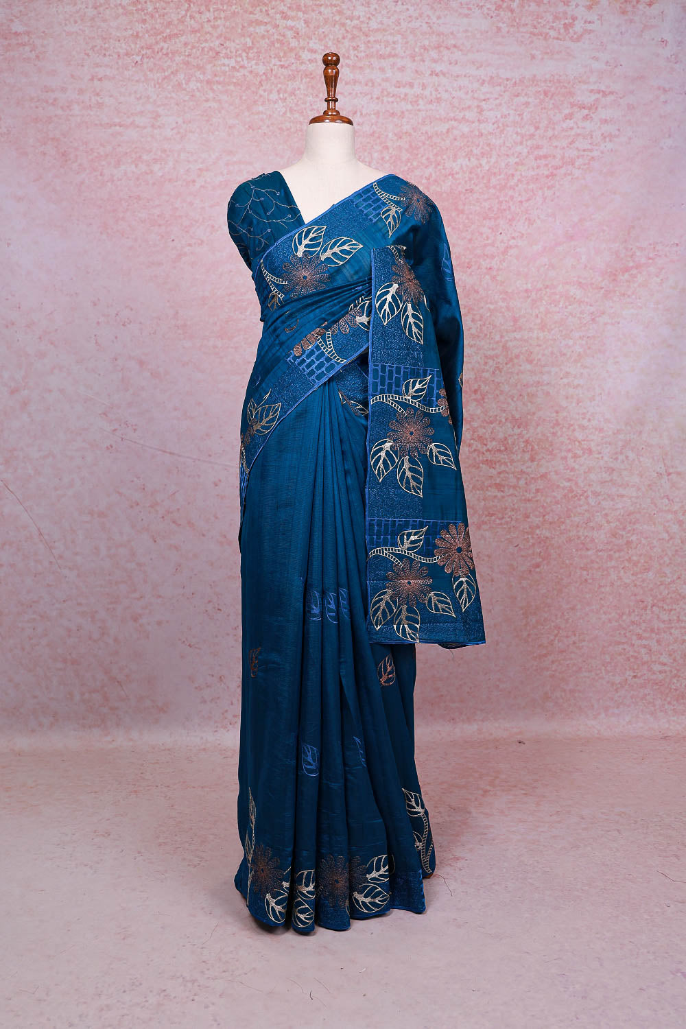 Peacock Blue Semi Tussar Saree