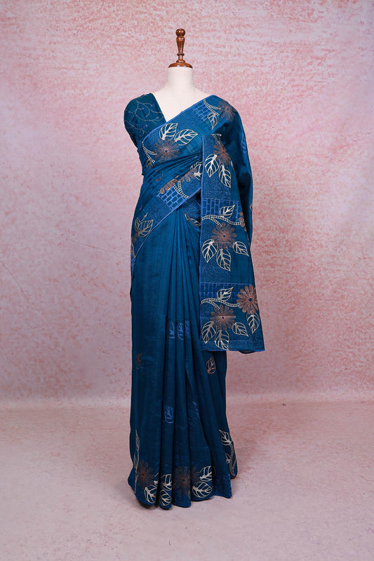 Peacock Blue Semi Tussar Saree