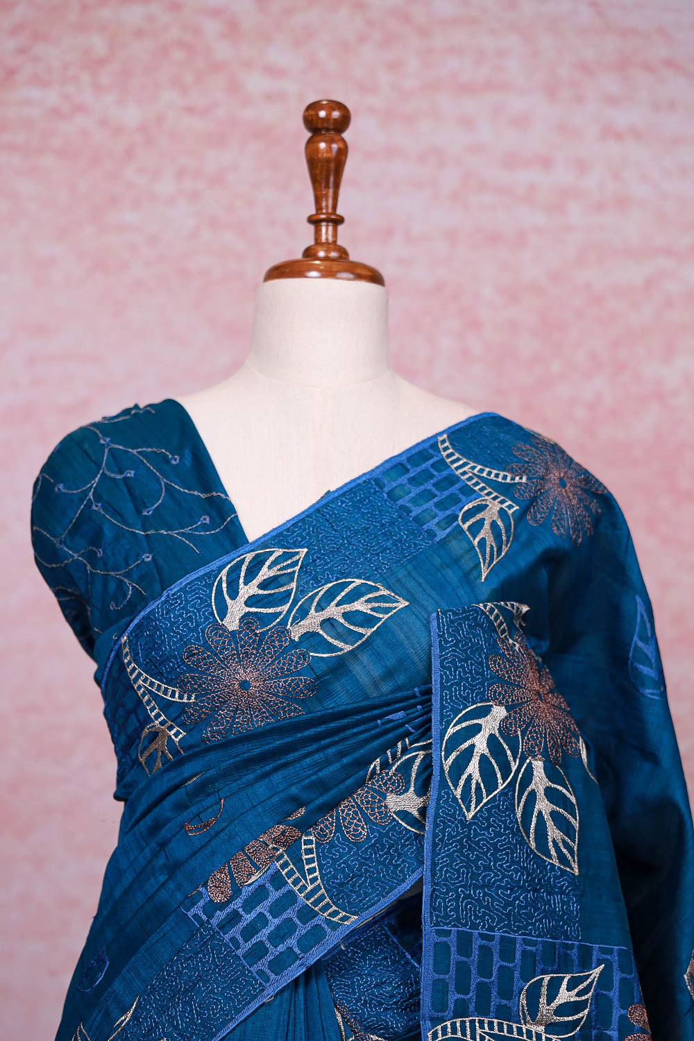 Peacock Blue Semi Tussar Saree