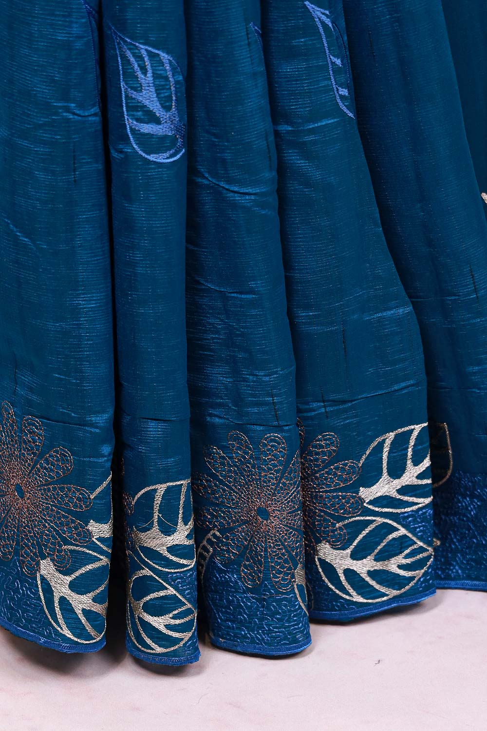 Peacock Blue Semi Tussar Saree