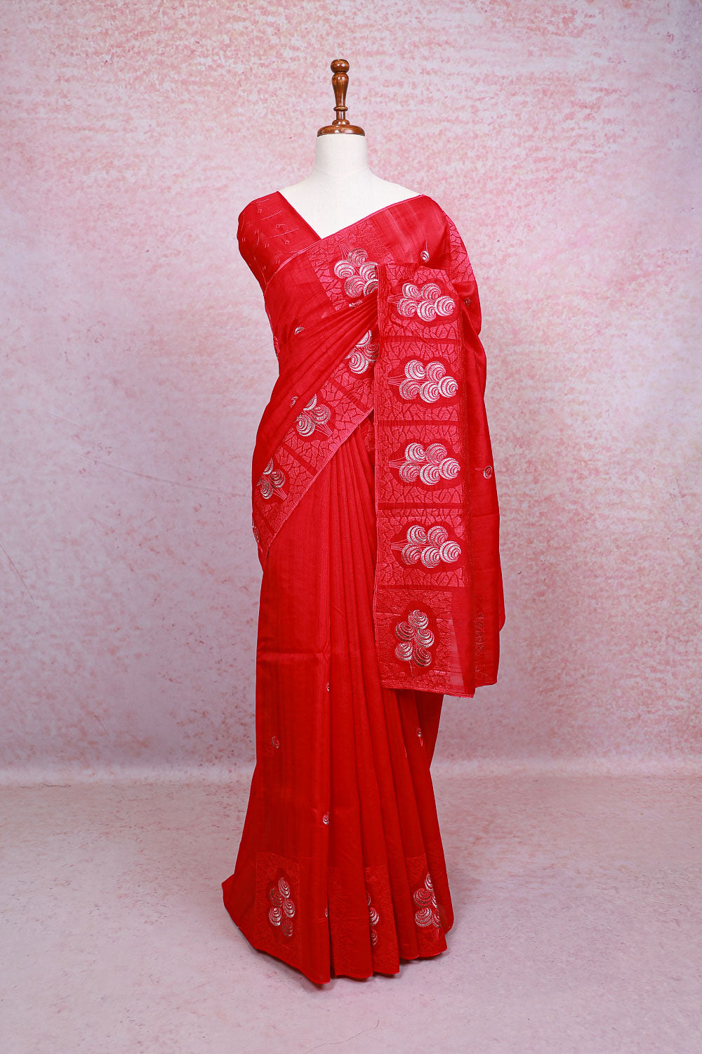 Red Semi Tussar Saree