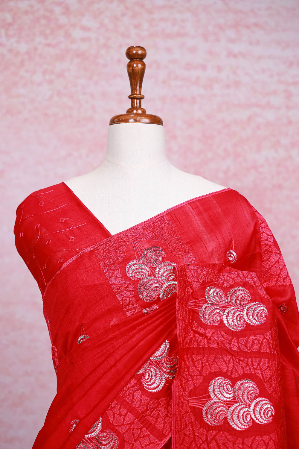 Red Semi Tussar Saree
