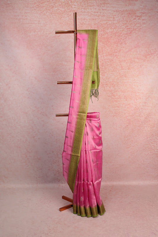 Pink Tussar Silk Saree