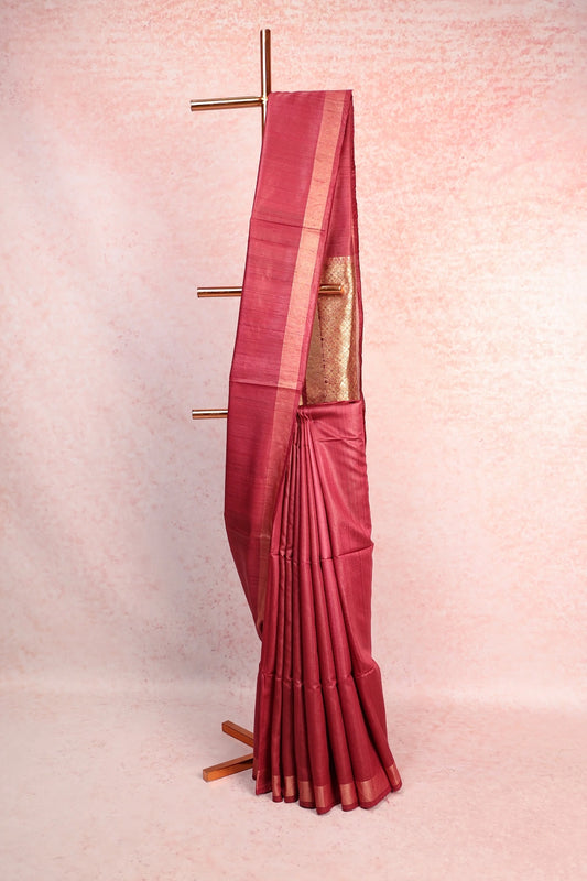 Maroon Tussar Silk Saree