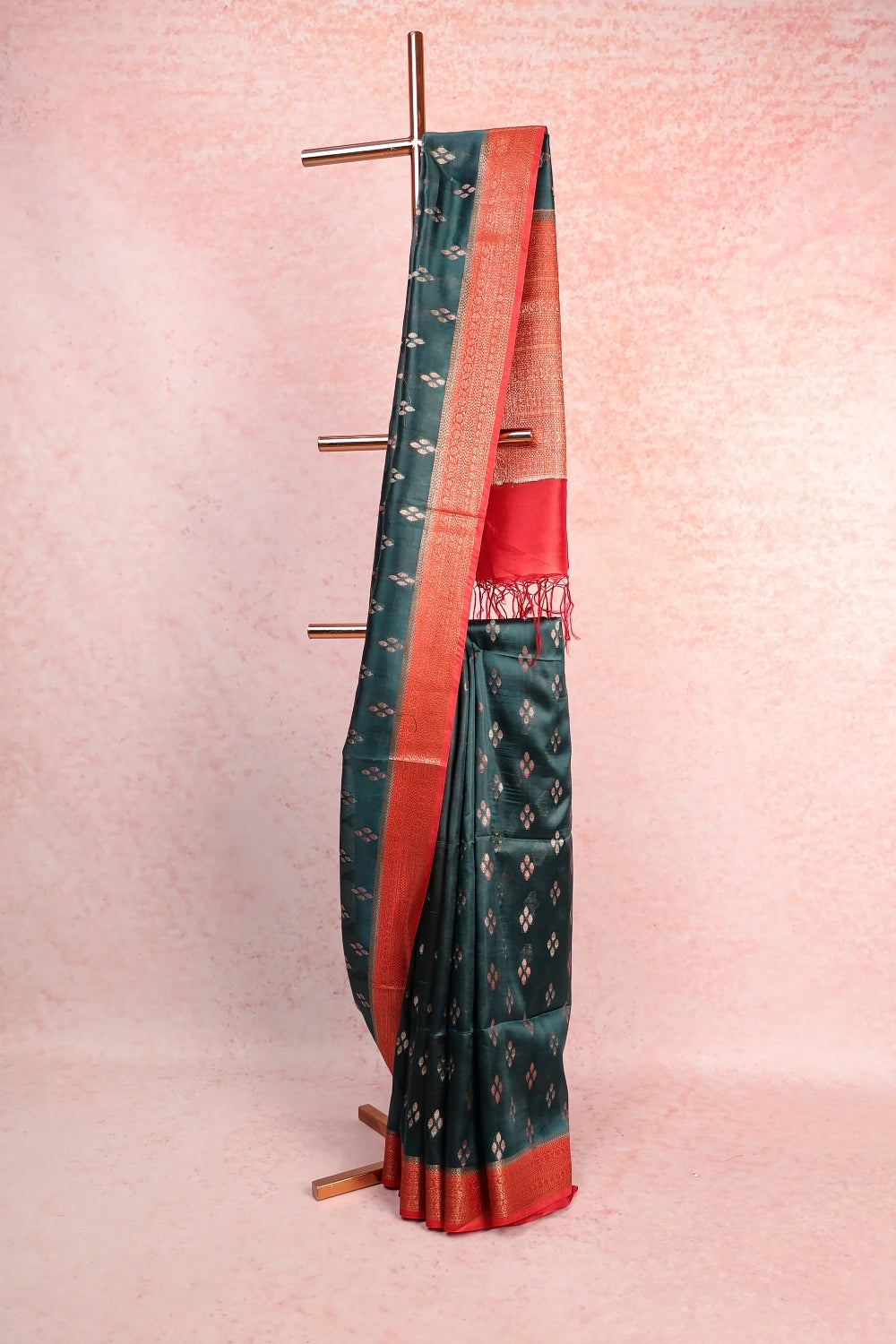 Dark Green Tussar Silk Saree