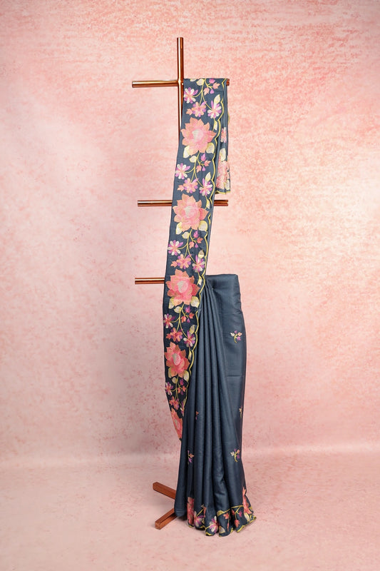 Steel Blue Semi Tussar Saree
