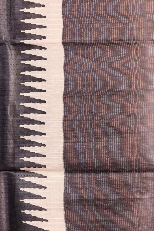Cream Tussar Silk Saree