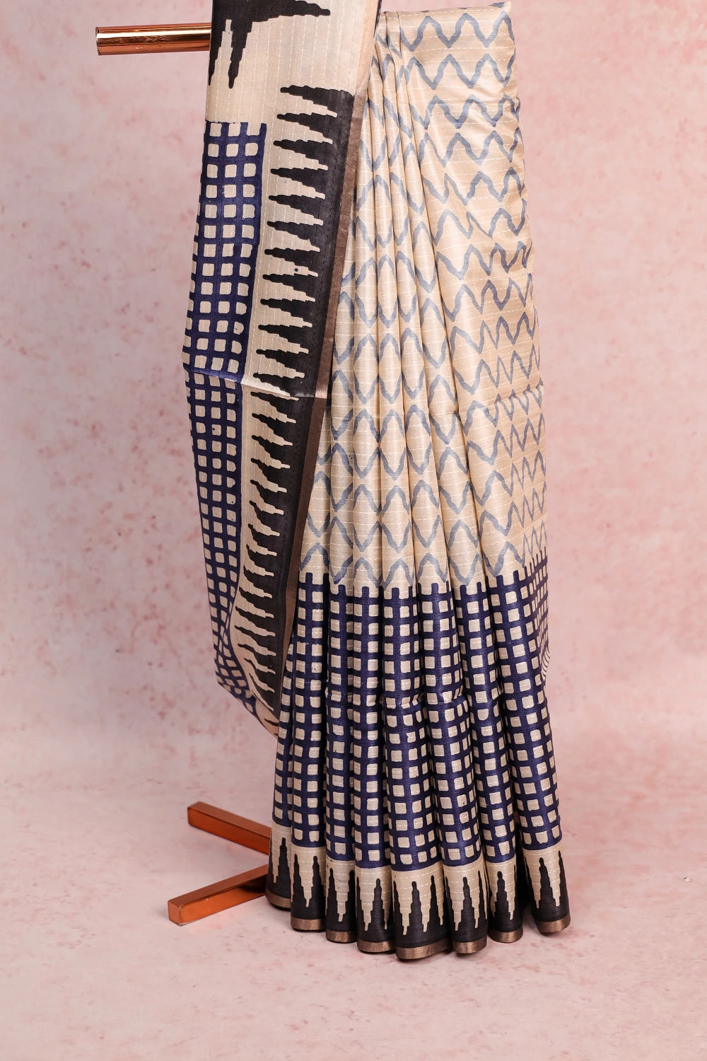 Cream Tussar Silk Saree