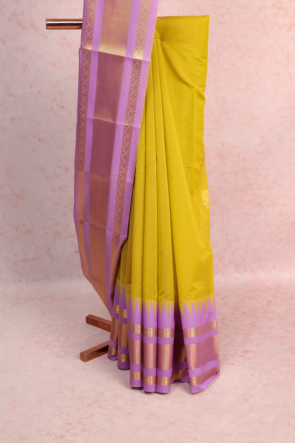 Mustard Yellow Cotton Silk Saree