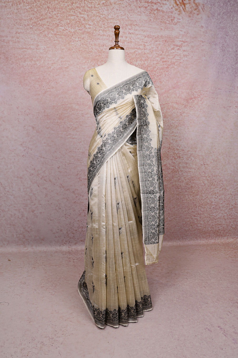 Cream Semi Tussar Saree