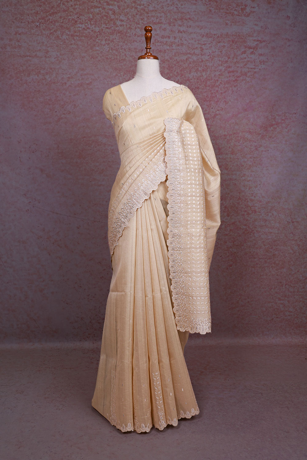 Cream Semi Tussar Saree