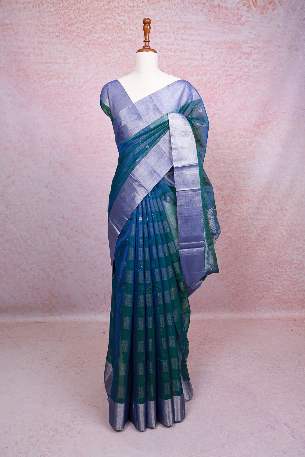 Peacock Green Cotton Silk Saree