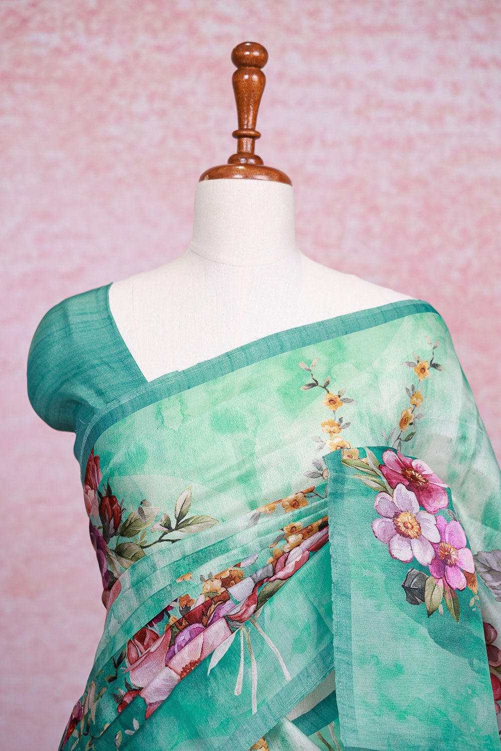 Peacock Blue Semi Tussar Saree - Seematti
