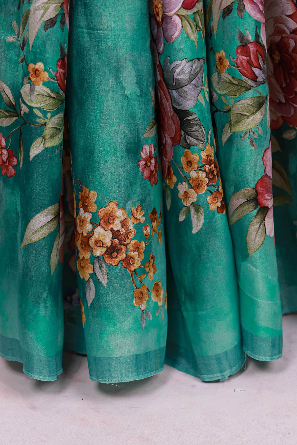 Peacock Blue Semi Tussar Saree - Seematti