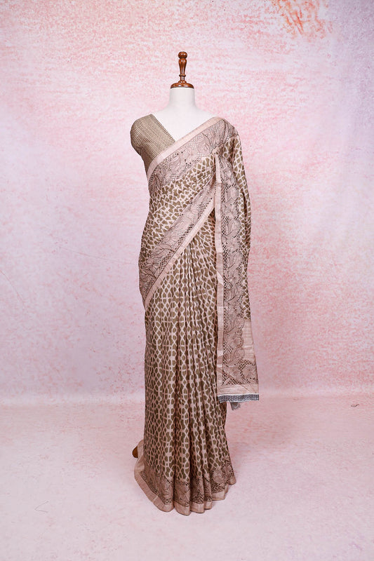 Cream Semi Tussar Saree