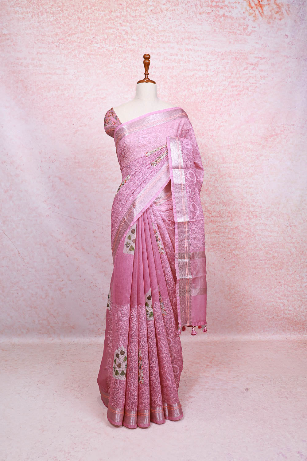 Pink Semi Tussar Saree