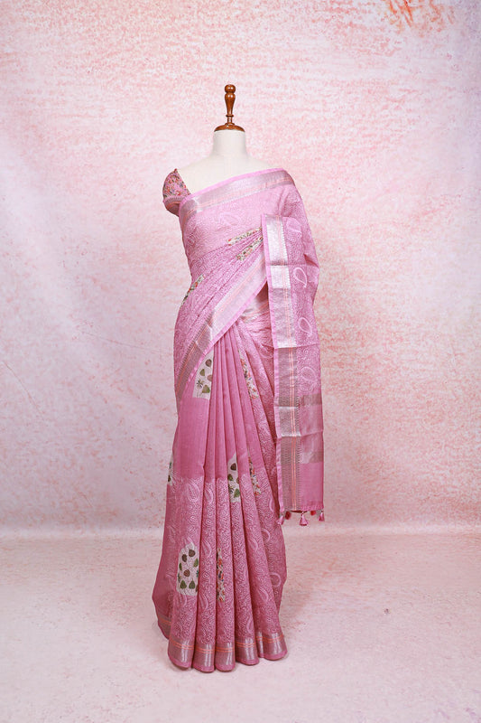 Pink Semi Tussar Saree