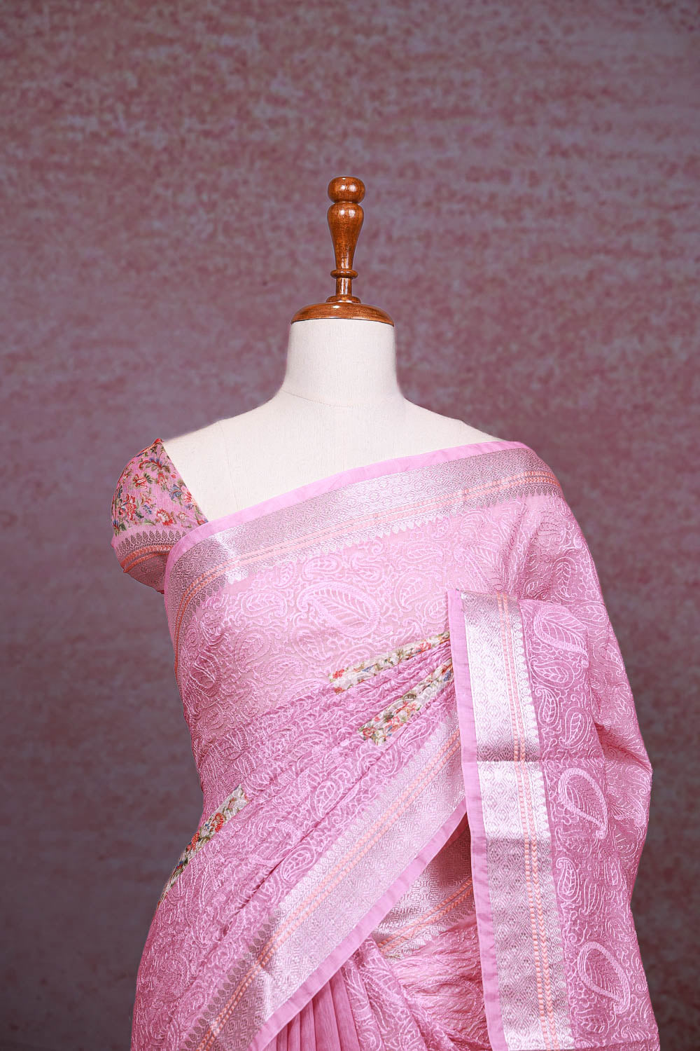 Pink Semi Tussar Saree