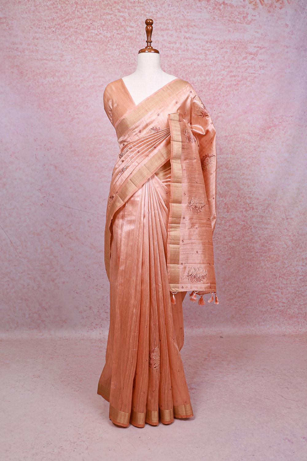Peach Semi Jute Saree