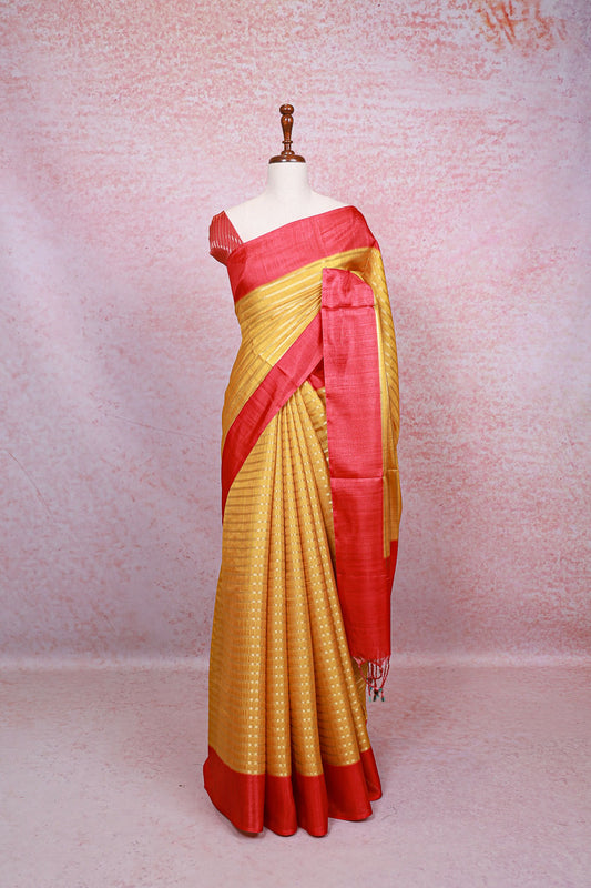 Yellow Semi Jute Saree