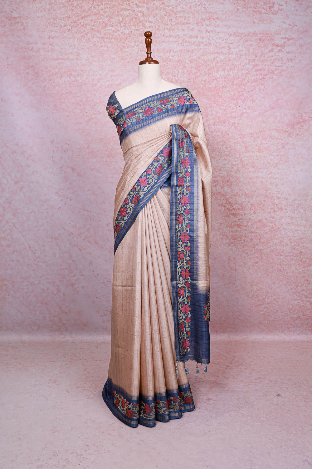 Cream Semi Tussar Saree