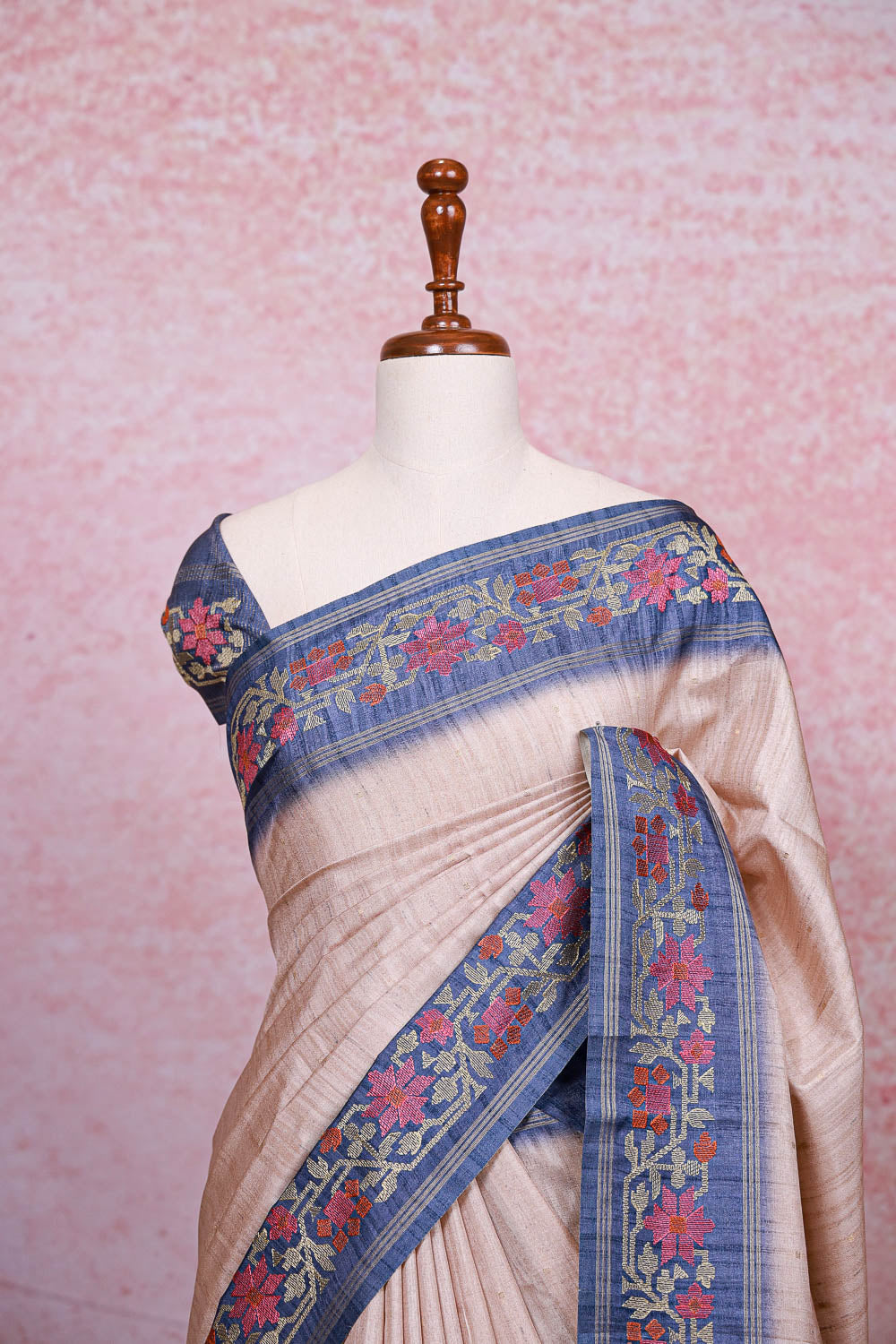 Cream Semi Tussar Saree