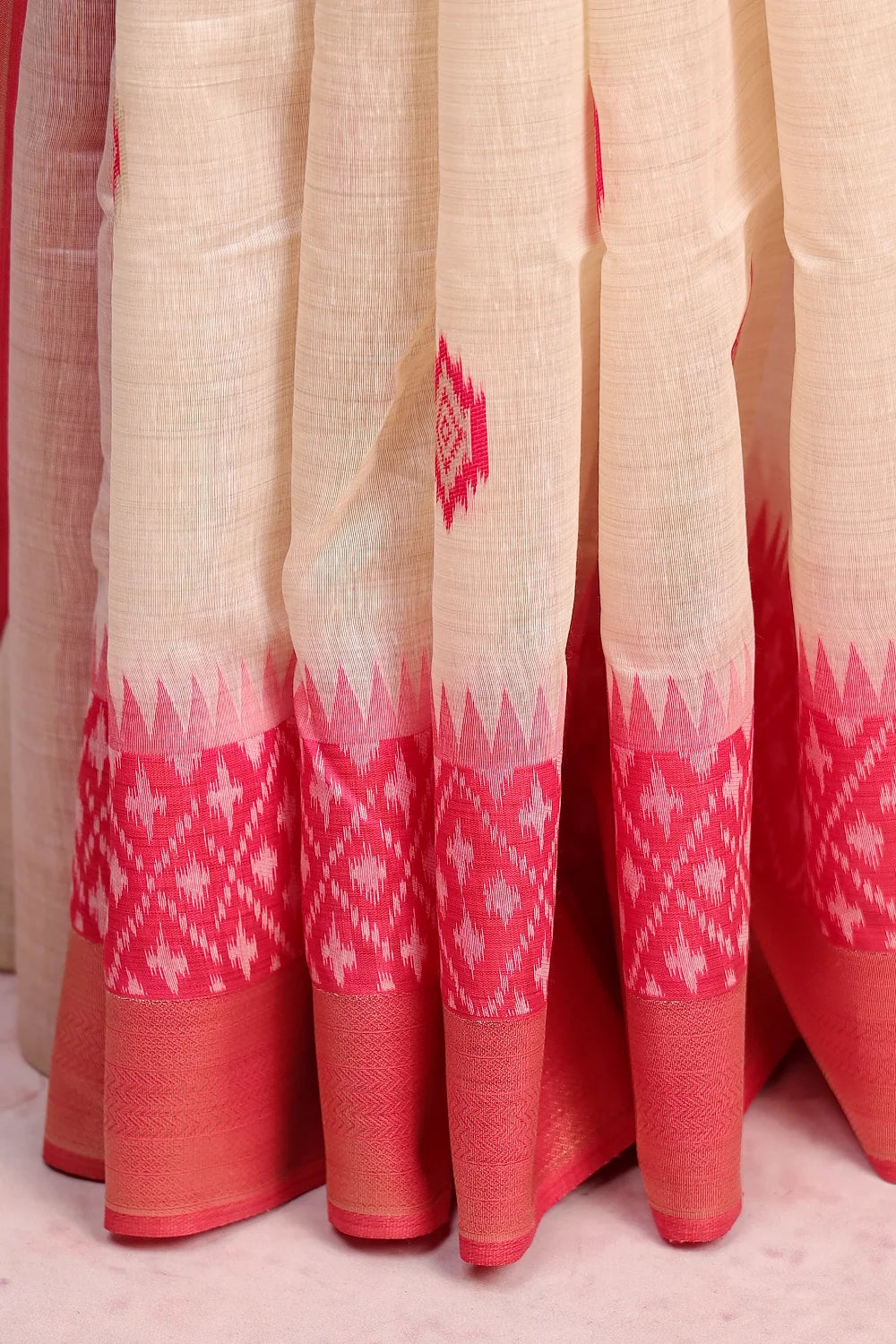 Pinkish Red Cotton Silk Saree