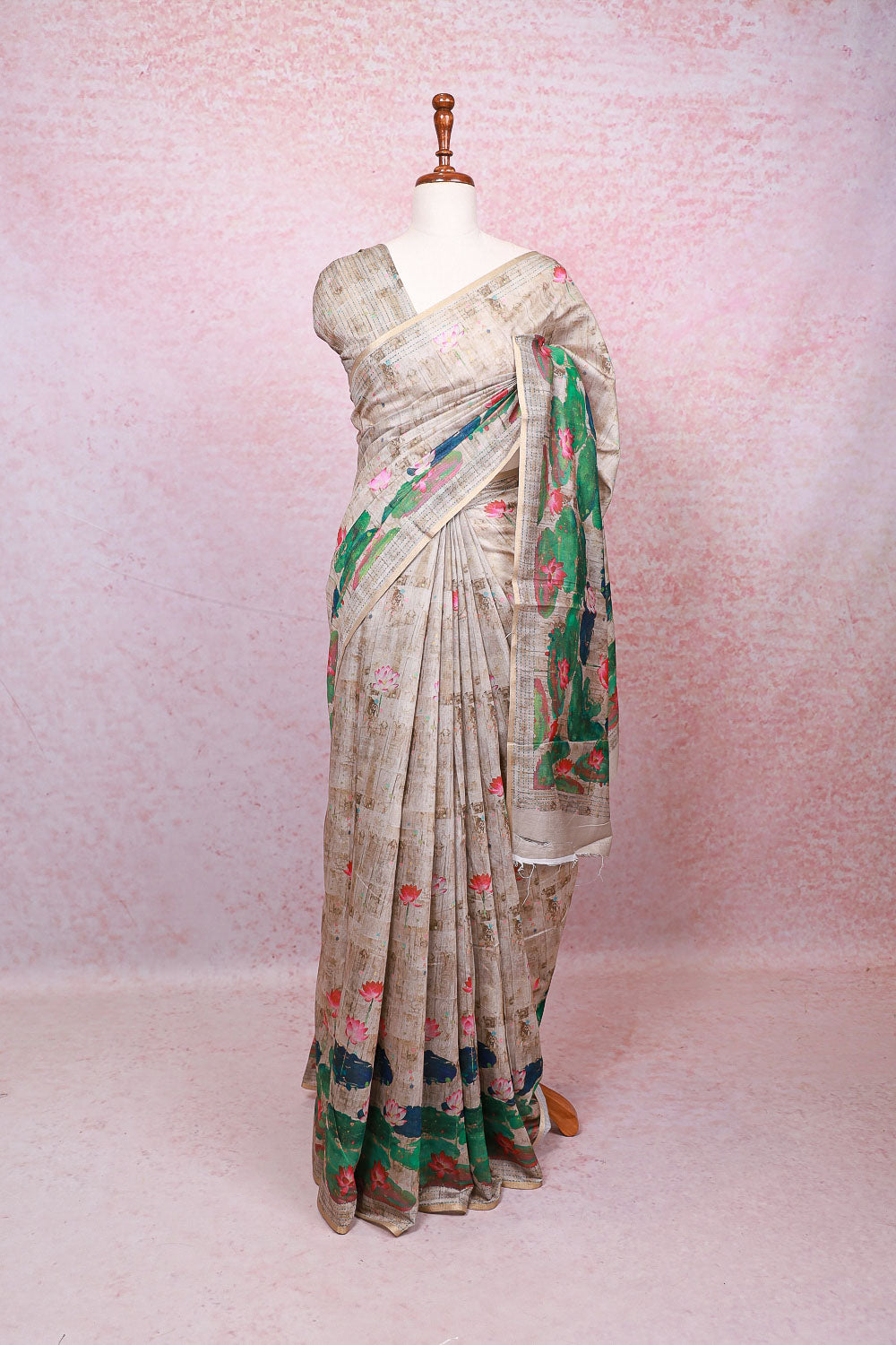 Cream Semi Jute Saree