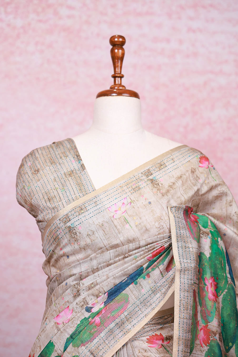 Cream Semi Jute Saree