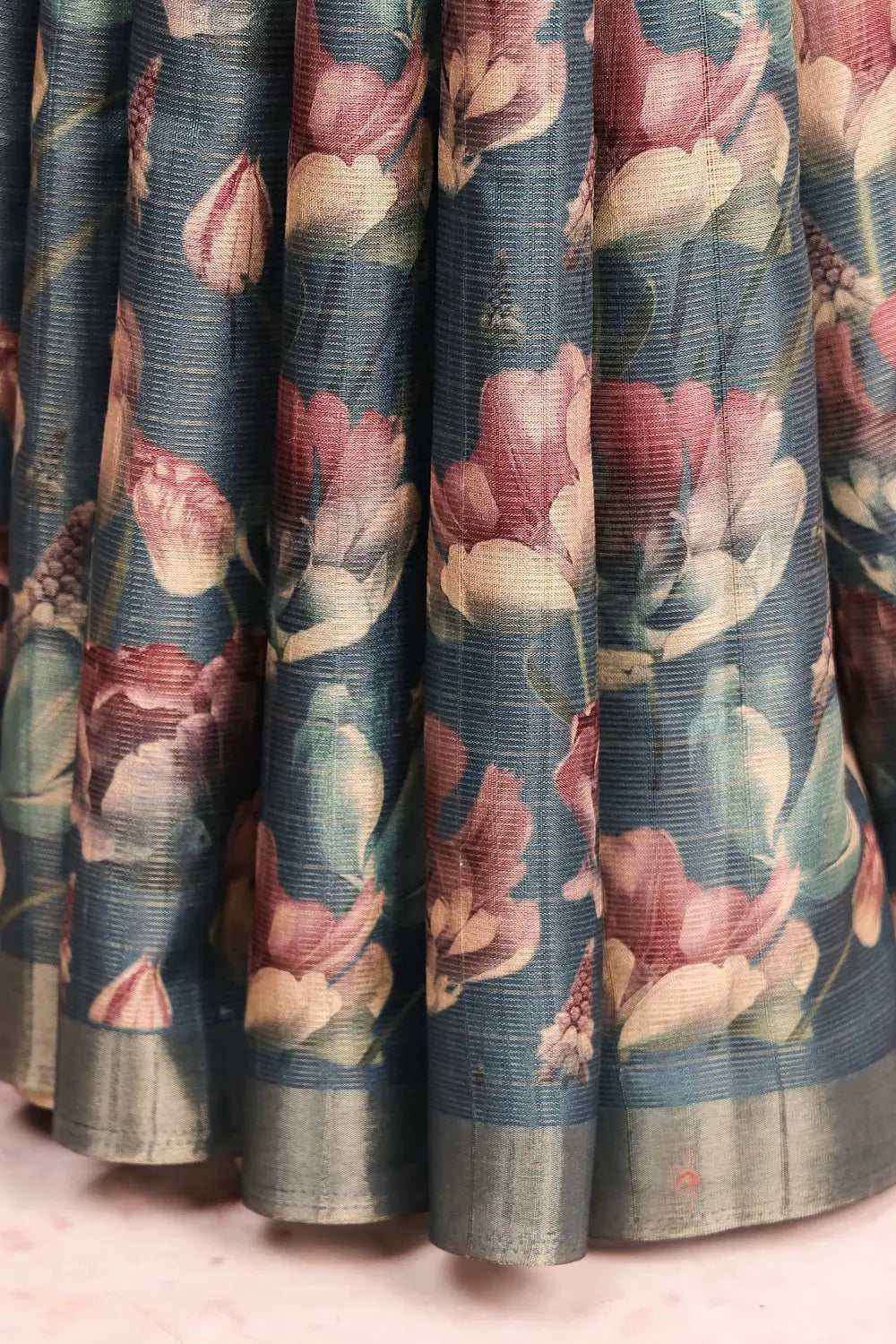 Peacock Blue Tissue Jute Saree