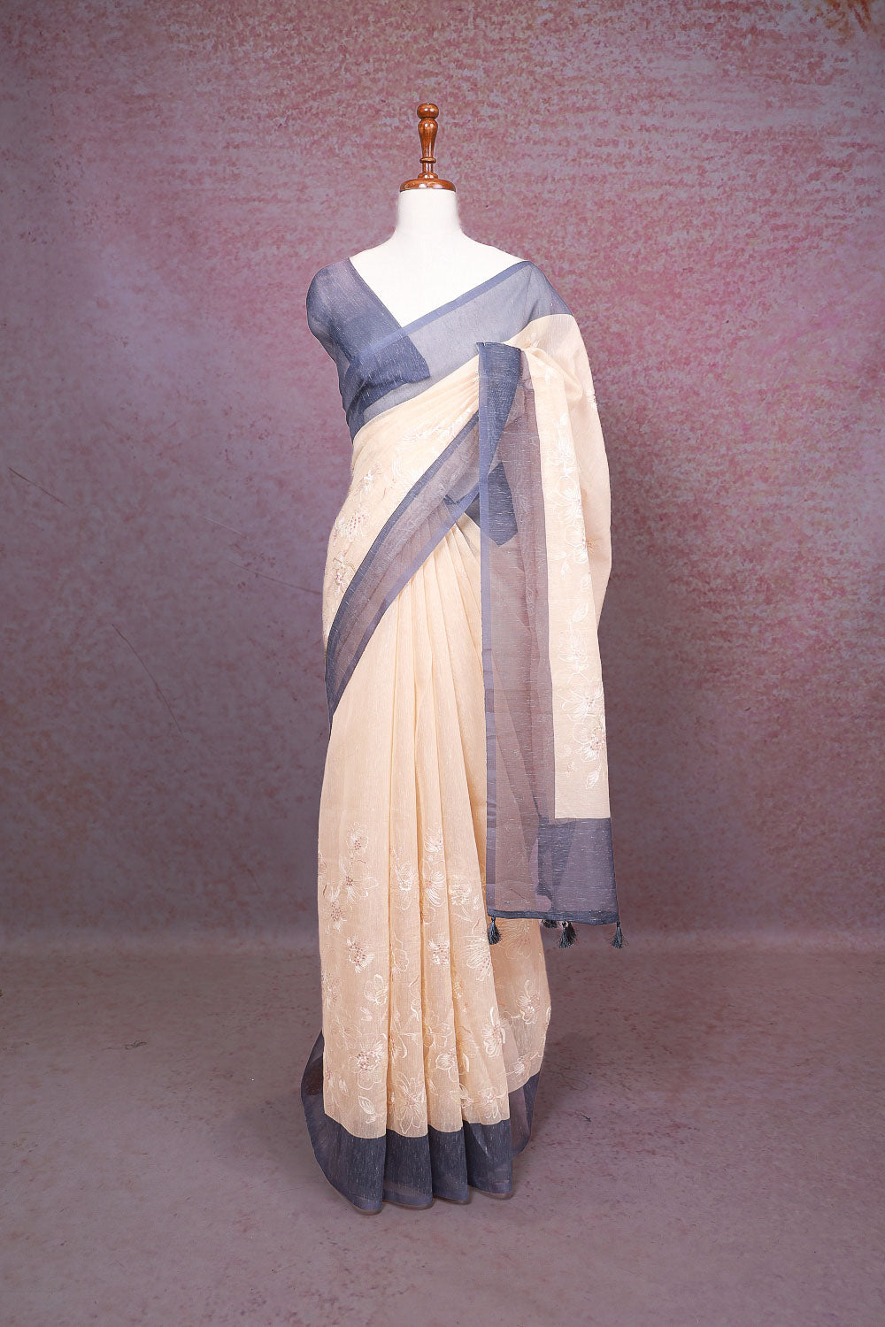 Cream Semi Linen Saree