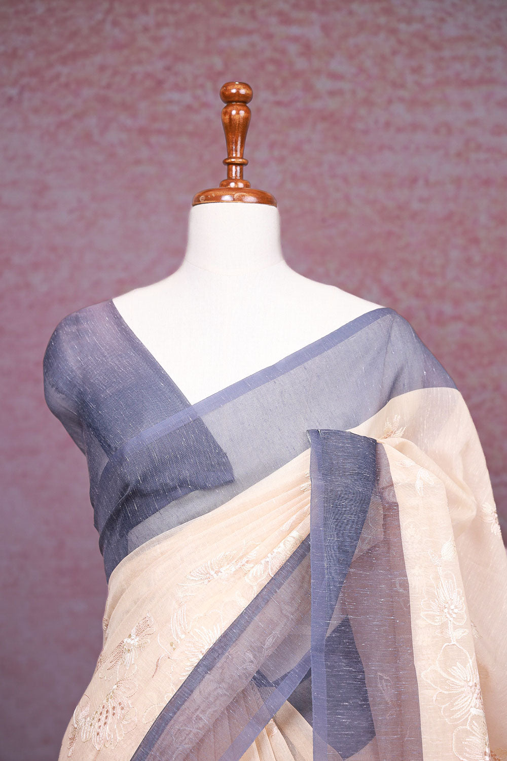 Cream Semi Linen Saree