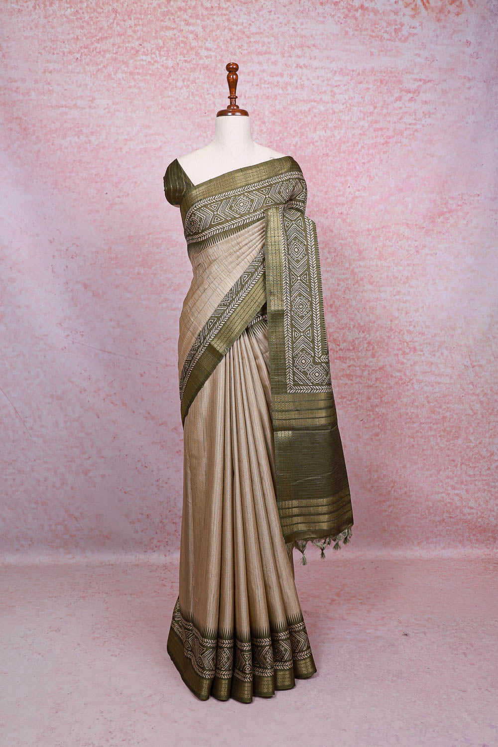 Cream Semi Jute Saree