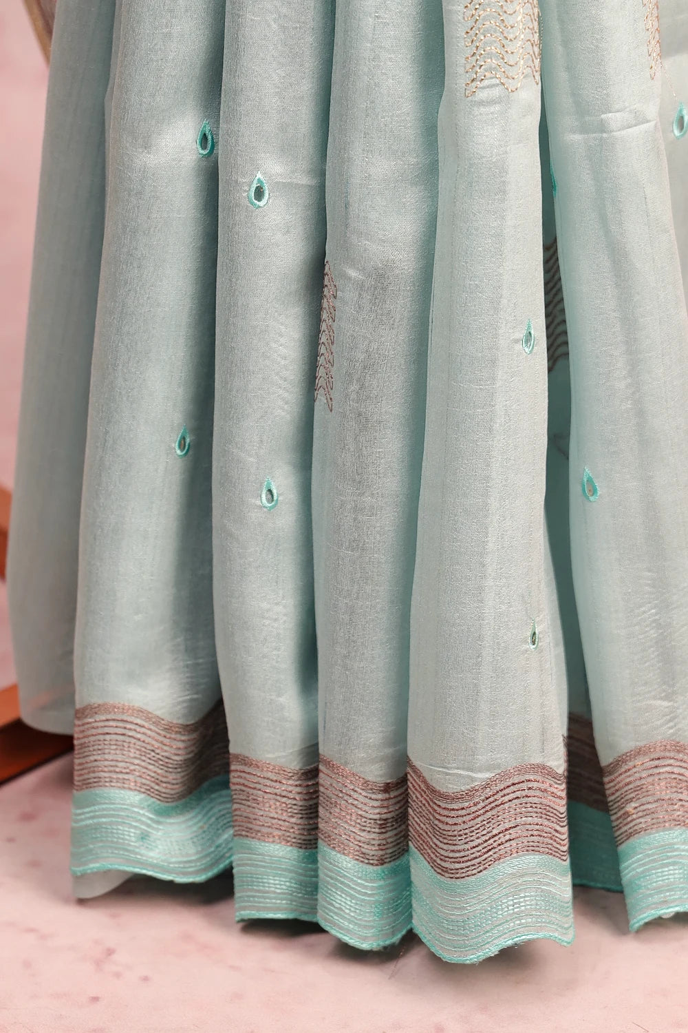 Pastel Blue Semi Jute Saree