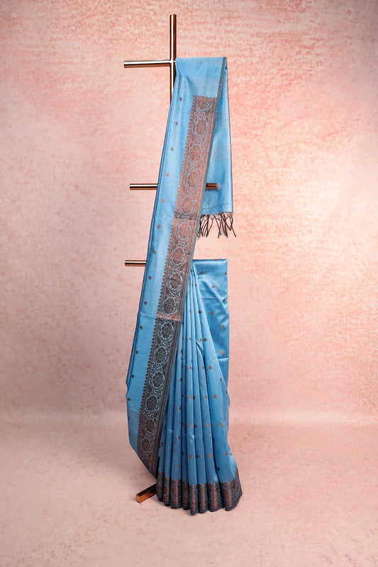 Sea Blue Semi Jute Saree