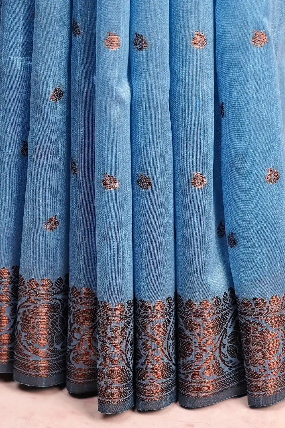 Sea Blue Semi Jute Saree