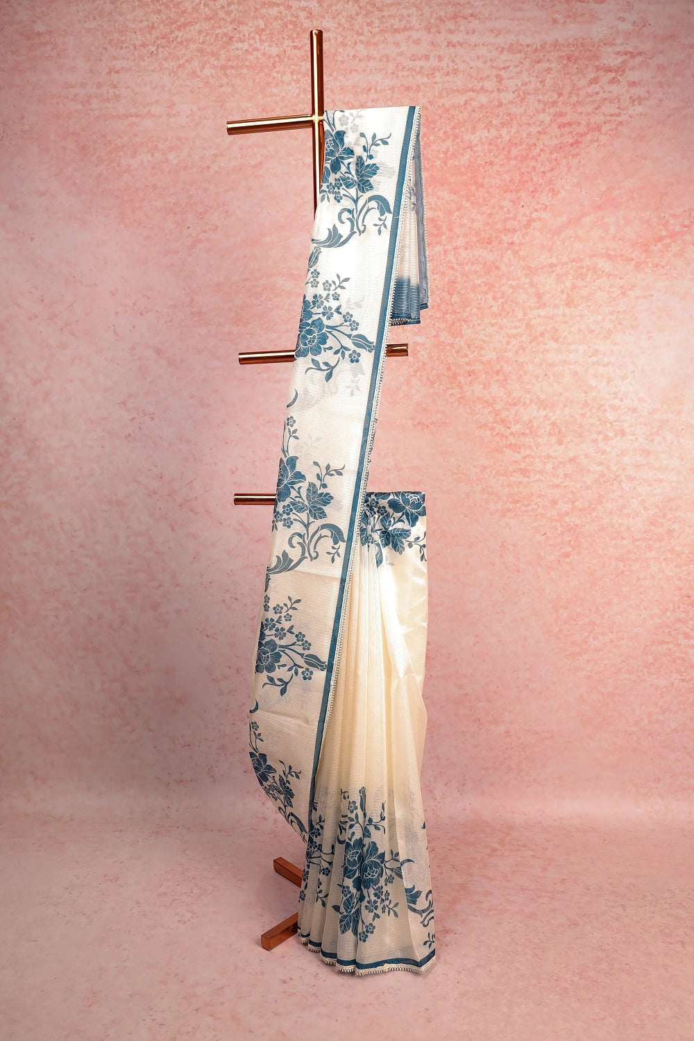 Cream Super Net Kota Saree