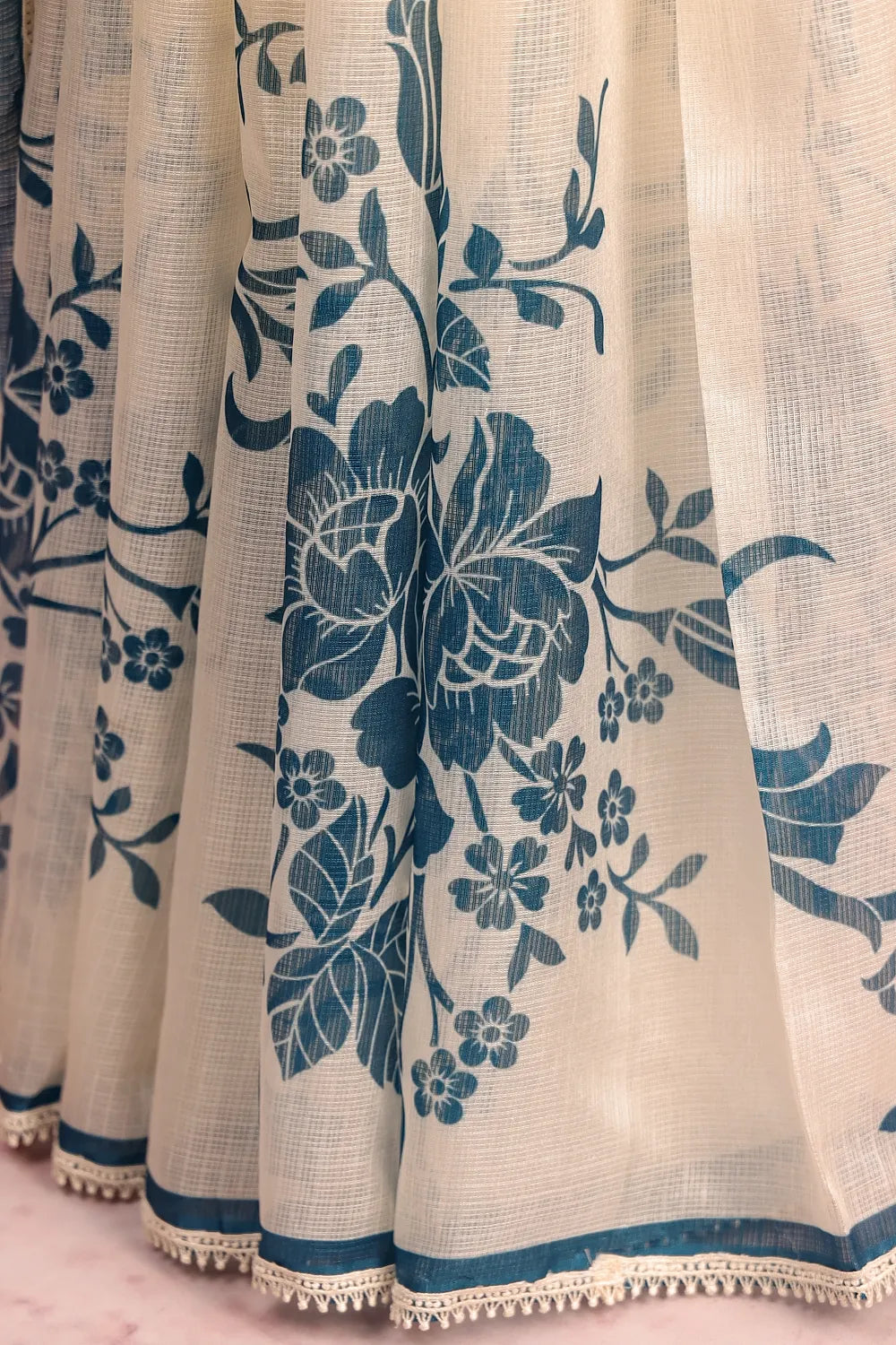 Cream Super Net Kota Saree