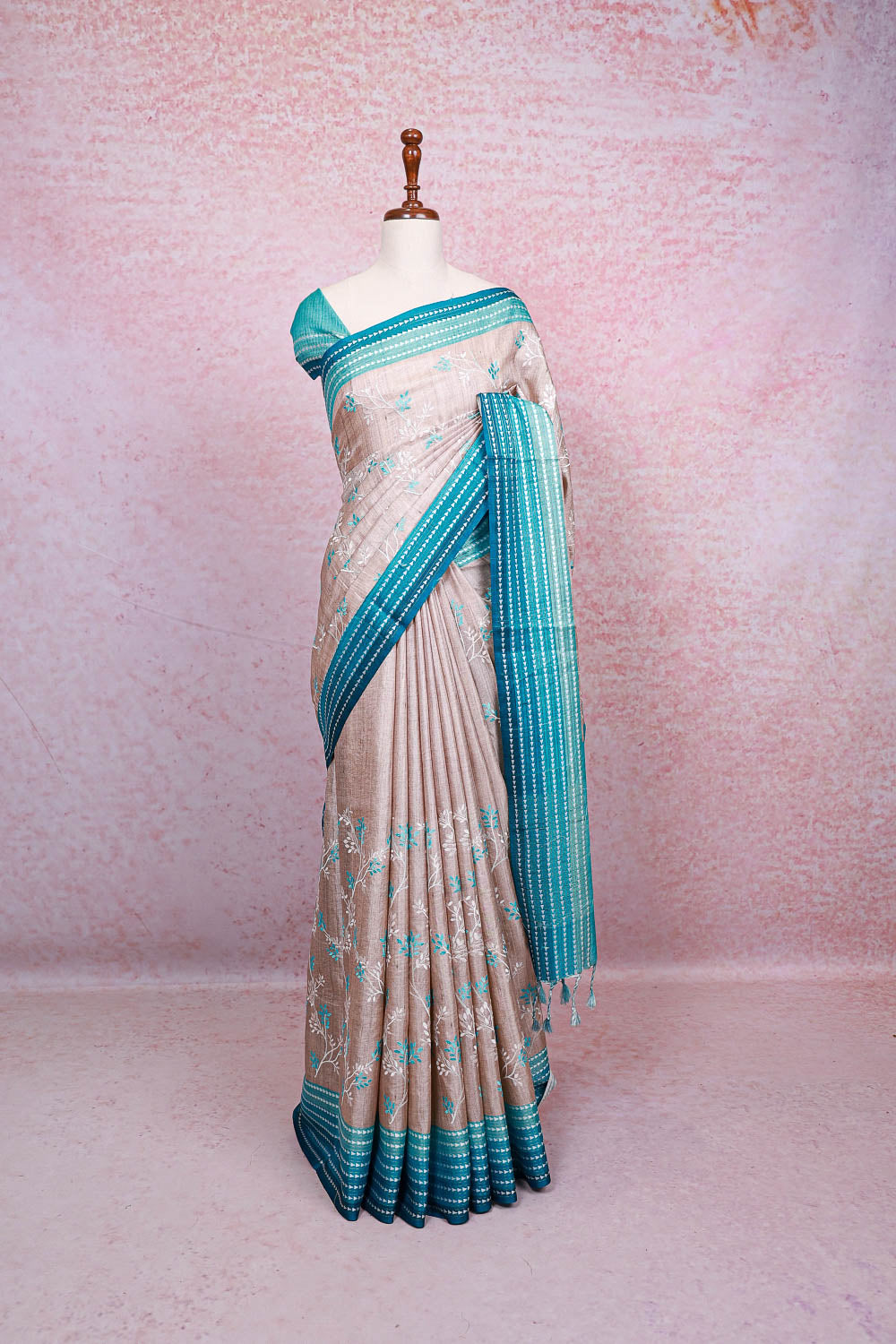 Cream Semi Jute Saree