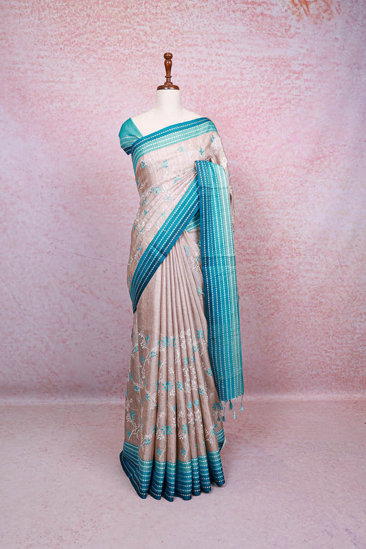 Cream Semi Jute Saree