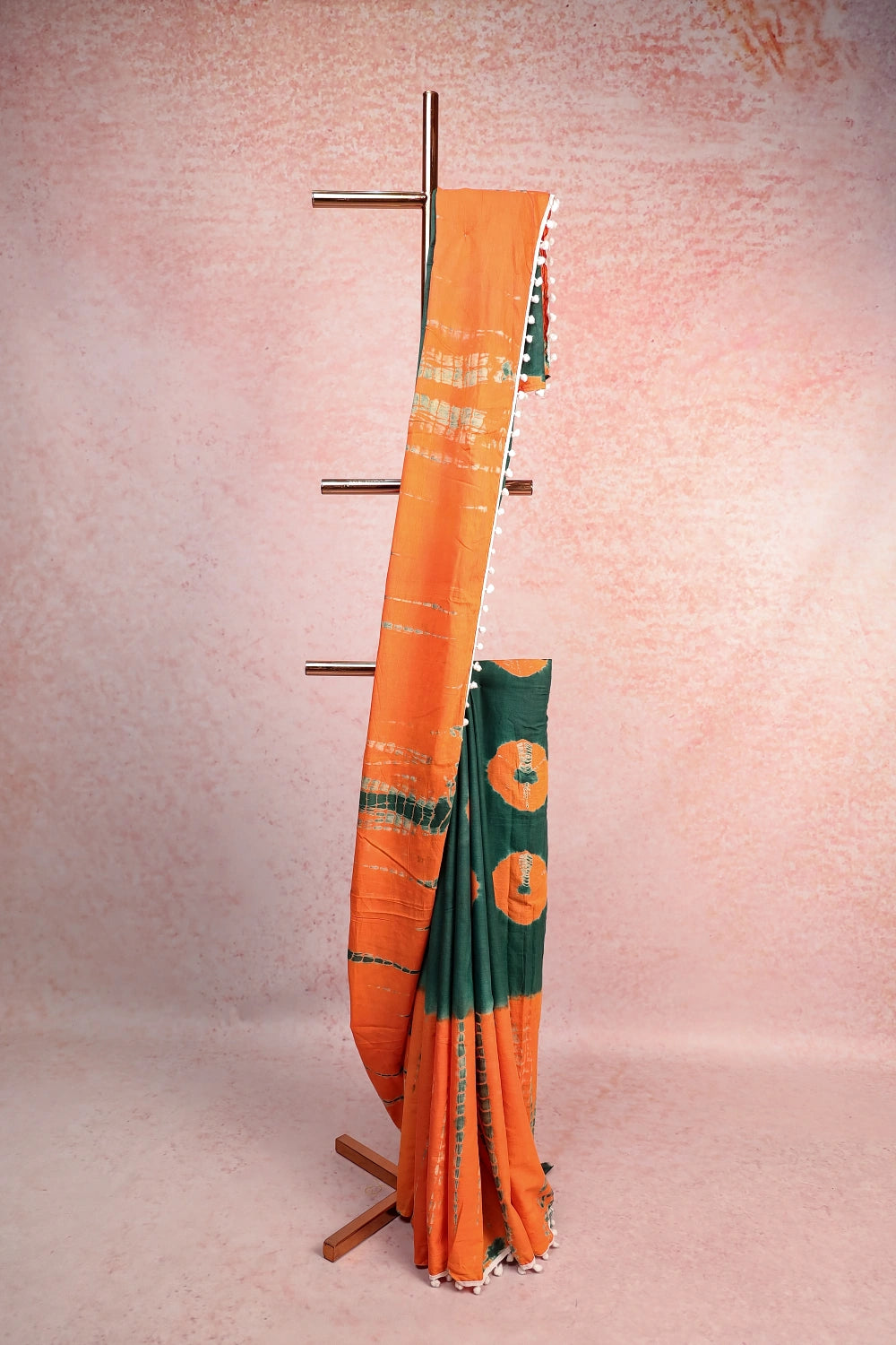 Green AND Orange Cotton Saree