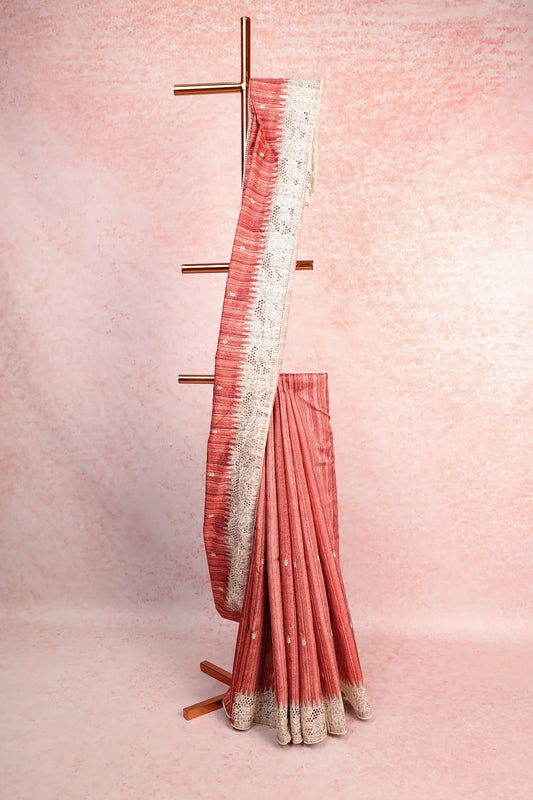 Brick Color Semi Tussar Saree
