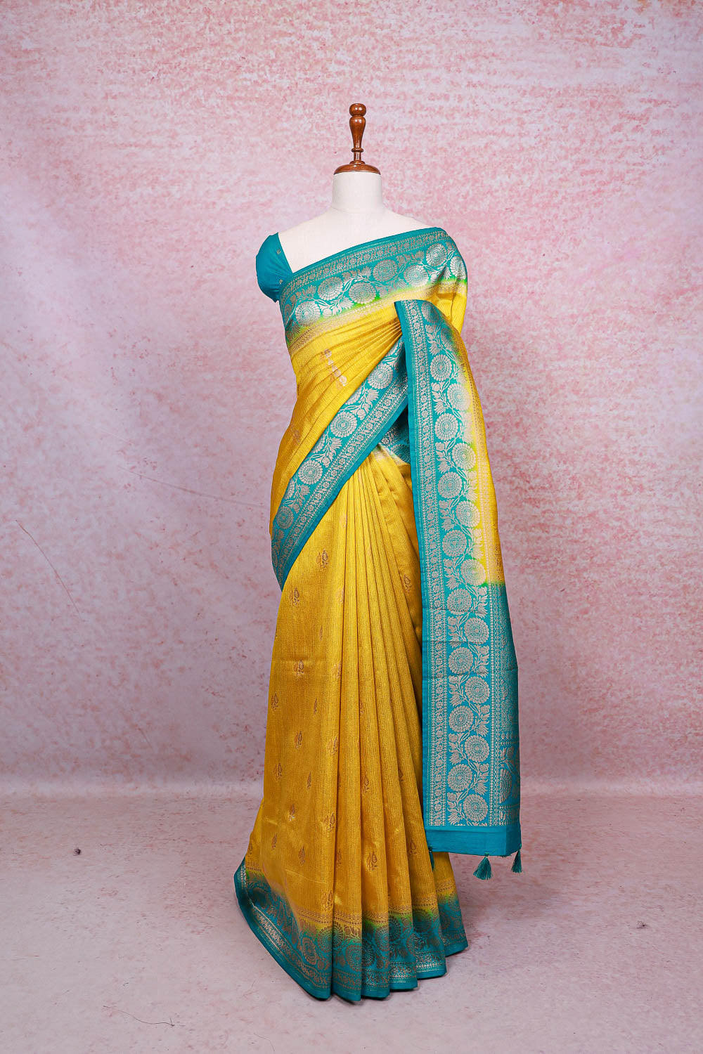 Lemon Yellow Semi Jute Saree