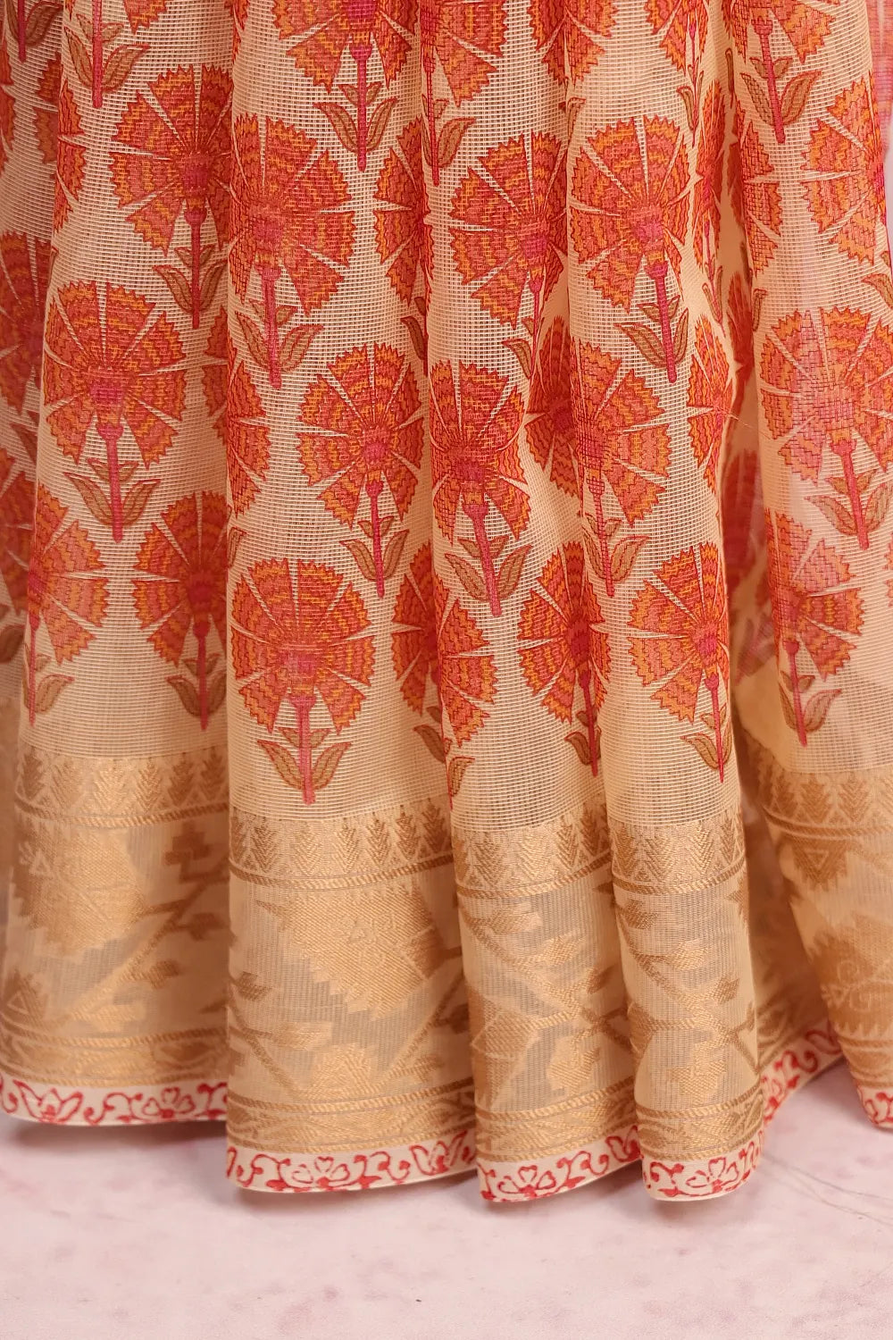 Cream Net Kota Saree