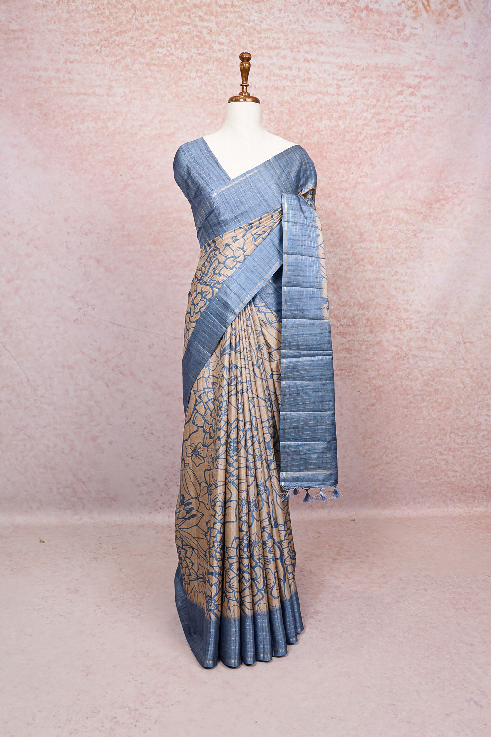 Cream Semi Tussar Saree