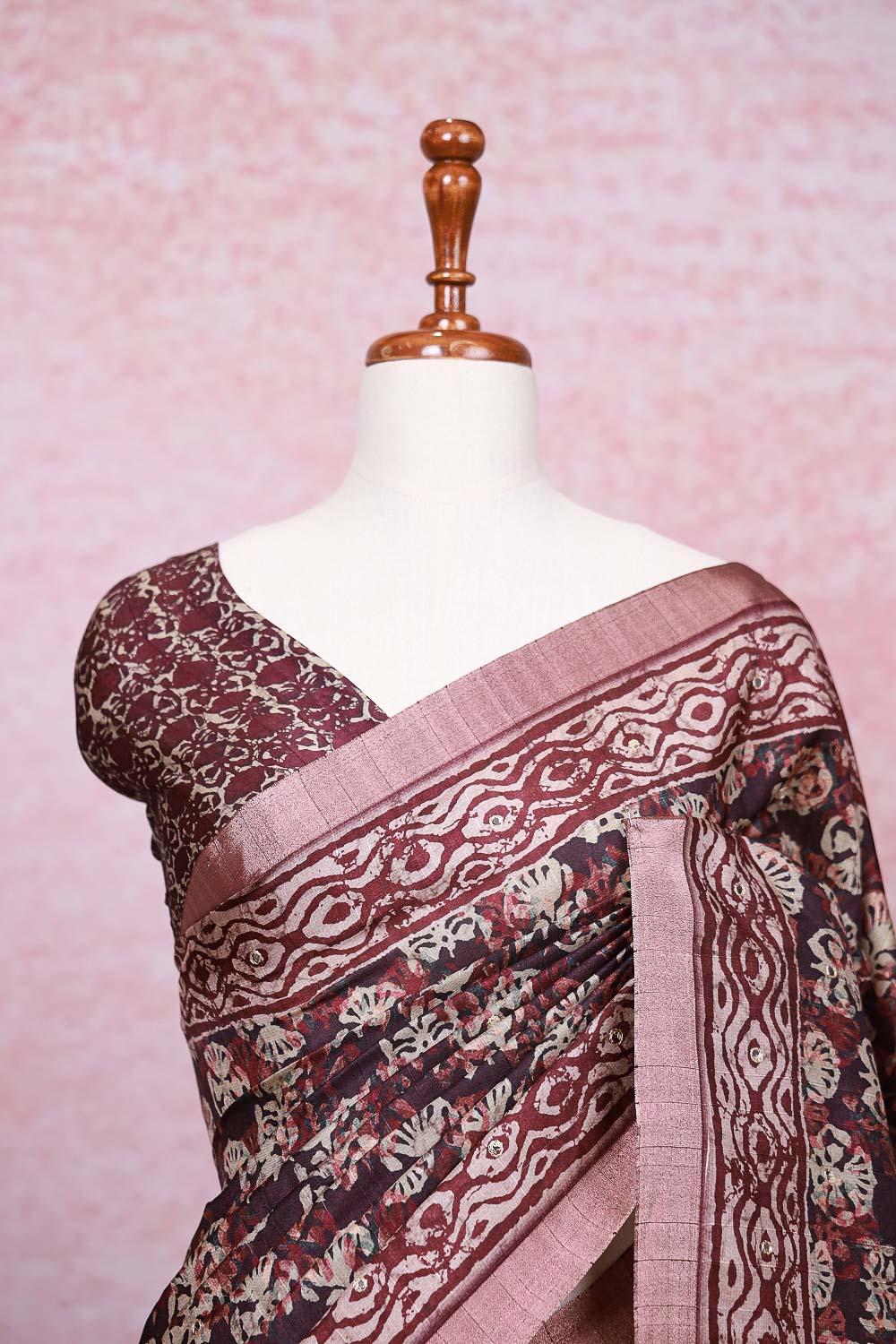 Wine Semi Tussar Saree