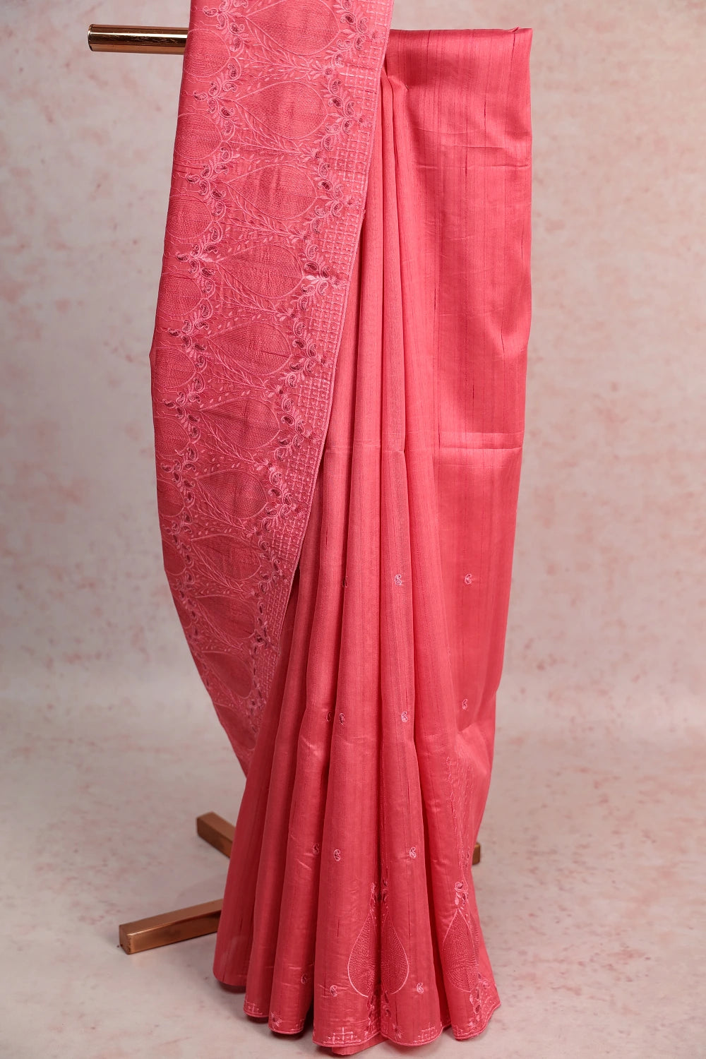 Dark Peach Semi Tussar Saree