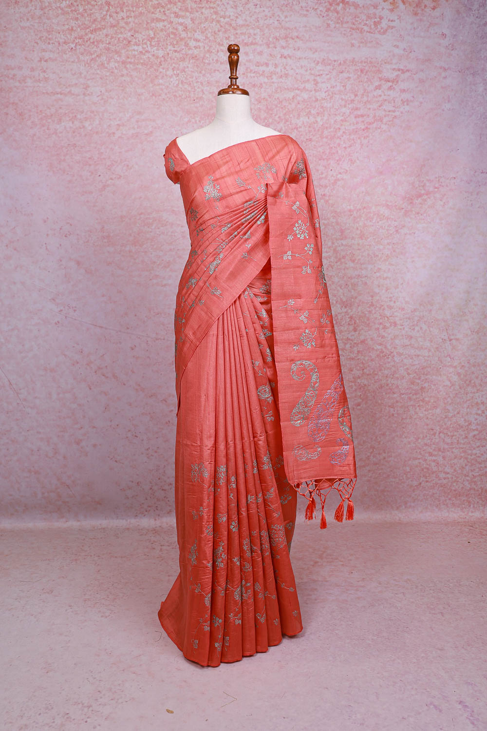 Peach Semi Tussar Saree