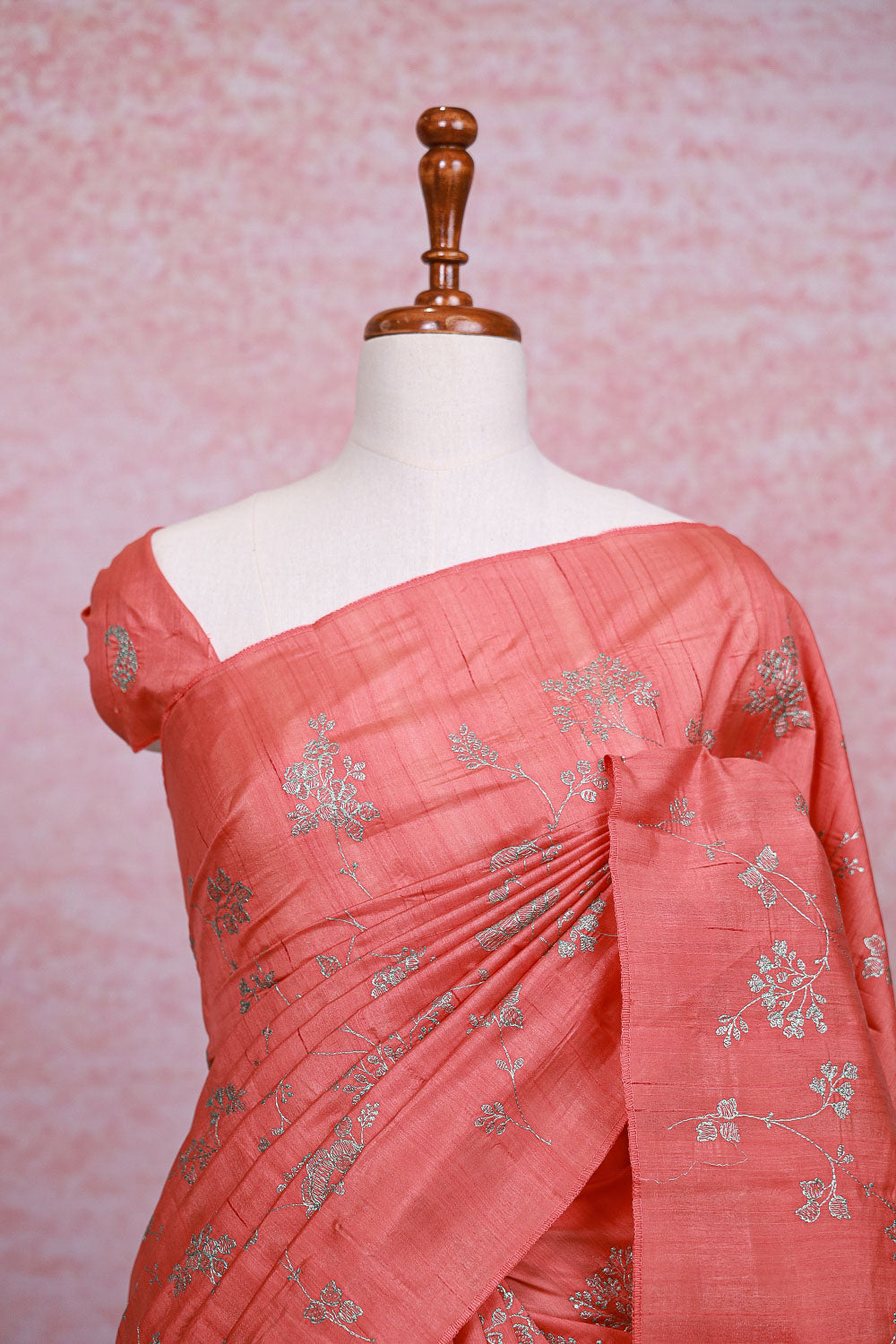 Peach Semi Tussar Saree