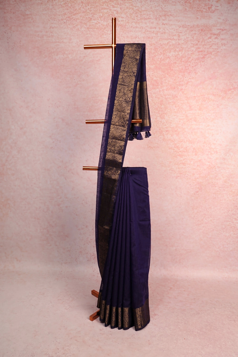 Navy Blue Jute Banarasi Saree